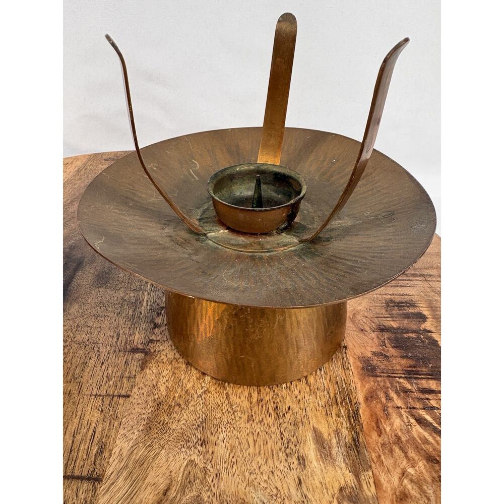 Vintage Hammered Copper Hurricane Lamp Bases No Glass Fits Taper Candles - Picture 3 of 9
